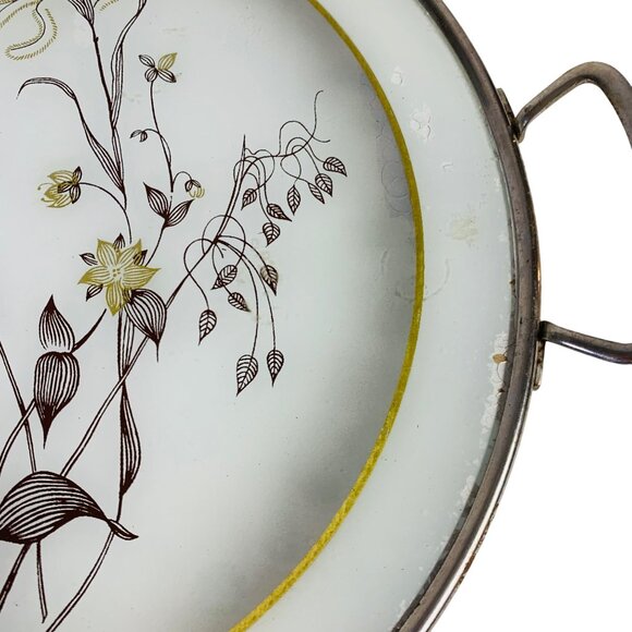 MCM West German Serving Tray Cake Plate Floral Design 11" Silver Handles VTG - Picture 4 of 12